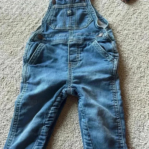 18-24 M Blue Jean Overalls W Flannel Shirt - Picture 6 of 7